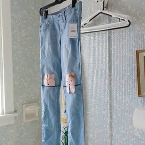 NWT Girls size 12 jeans with 2 cute cat patches